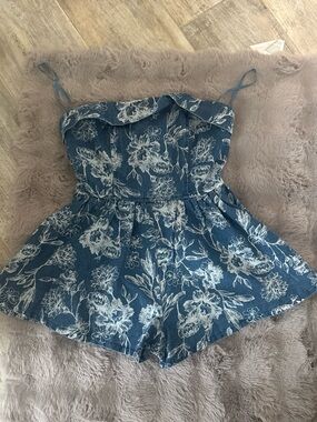Klesis Blue Floral One-Piece Romper with Adjustable Straps